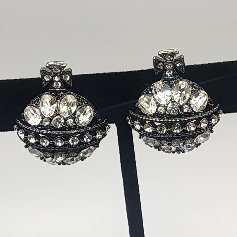 Joan Rivers Silver and Black Crystal Earrings